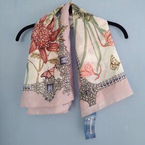 Fattorseta Elegant Floral and Butterflies Scarf - 35" x 34" Made in Italy
